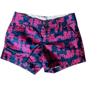 Lilly Pulitzer Callahan Shorts Size 2 Pack Your Trunk Blue Pink Elephants Chino
